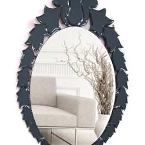 Quality Glass Oval Venetian Mirror Decorative Mirror Traditional Mirror Designer Art Mirror Living Room Mirror for Living Room Color Silver and Black 18"x30" Inces SVM 79