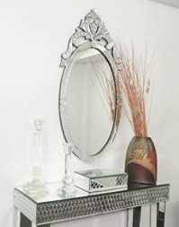 Quality Glass Oval Venetian Mirror Decorative Mirror Traditional Mirror Designer Art Mirror Living Room Mirror for Living Room Color Silver 18"x32" Inces SVM 21