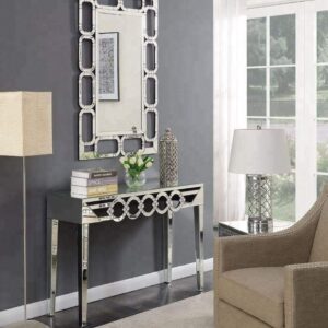 Quality Glass Modern Mirror with Console Mirror Set for Living Room Size of Console 40"x32"x18" Inches Size of Mirror M 30"x54" Inches Color Silver CCT 10