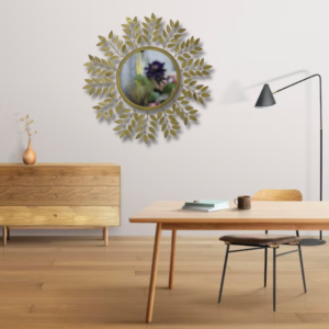 Quality Glass Decorative Metal Frame Round Wall Mirror Bathroom Mirror Living Room Mirror Royal Mirror Villas Mirror Home Mirror Color Golden with Golden Foiling Size 30x30 Inches DMM 10