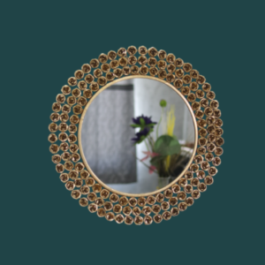 Quality Glass Decorative Metal Frame Round Wall Mirror Bathroom Mirror Living Room Mirror Royal Mirror Villas Mirror Home Mirror Color Golden Size 30x30 Inches DMM 19