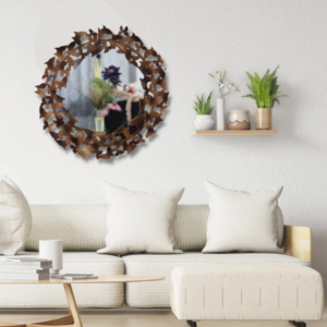 Quality Glass Decorative Metal Frame Round Wall Mirror Bathroom Mirror Living Room Mirror Royal Mirror Villas Mirror Home Mirror Color Copper and Brown Brush Finish Size 30x30 Inches DMM 2