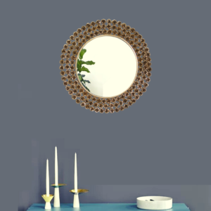 Quality Glass Decorative Metal Frame Round Wall Mirror Bathroom Mirror Living Room Mirror Royal Mirror Villas Mirror Home Mirror Color Golden Size 24x24 Inches DMM 20