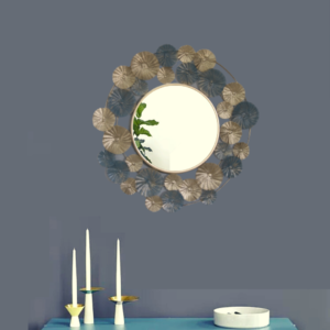 Quality Glass Decorative Metal Frame Round Wall Mirror Bathroom Mirror Living Room Mirror Royal Mirror Villas Mirror Home Mirror Color Golden and Light Green Size 30x30 Inches DMM 22