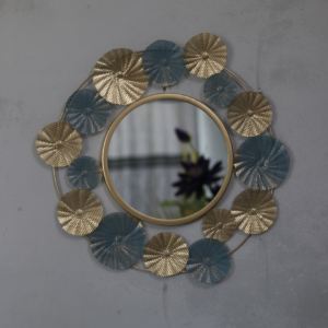 Quality Glass Decorative Metal Frame Round Wall Mirror Bathroom Mirror Living Room Mirror Royal Mirror Villas Mirror Home Mirror Color Golden and Light Green Size 24x24 Inches DMM 23