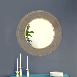 Quality Glass Decorative Metal Frame Round Wall Mirror Bathroom Mirror Living Room Mirror Royal Mirror Villas Mirror Home Mirror Color Golden Size 24x24 Inches DMM 25