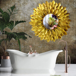 Quality Glass Decorative Metal Frame Round Wall Mirror Bathroom Mirror Living Room Mirror Royal Mirror Villas Mirror Home Mirror Color Golden and Brown Brush Finish Size 30x30 Inches DMM 29