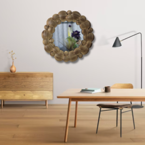 Quality Glass Decorative Metal Frame Round Wall Mirror Bathroom Mirror Living Room Mirror Royal Mirror Villas Mirror Home Mirror Color Golden and Brown Brush Finish Size 24x24 Inches DMM 6