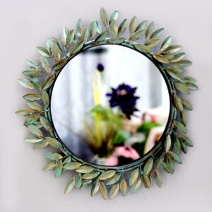 Quality Glass Decorative Metal Frame Round Wall Mirror Bathroom Mirror Living Room Mirror Royal Mirror Villas Mirror Home Mirror Color Green with Brush Finish Size 24x24 Inches DMM 9