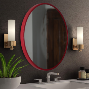 Quality Glass Metal Frame Round Wall Mirror Royal Mirror Home Decorative Mirror Modern Mirror Living Room Mirror Wall Mirror Bathroom Mirror Size 24x24 inches Color Red MF 4