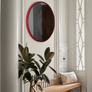 MAISSON Metal Frame Round Wall Mirror Royal Mirror Home Decorative Mirror Modern Mirror Living Room Mirror Wall Mirror Bathroom Mirror Size 18×18 Inches Color Red MF 14