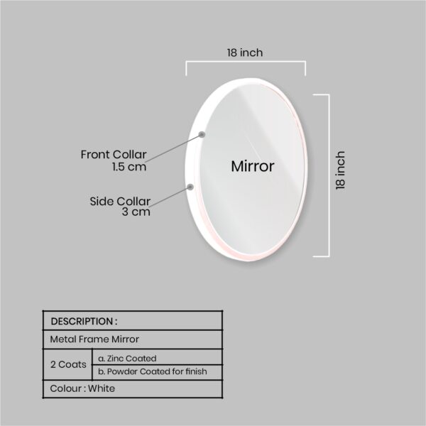 Quality Glass Wall Mirror Metal Frame Round Wall Mirror Metal Frame for Bathroom, Living Room, Vanity Decorative Wall Mirror Wall Mounted (18X18 Inches) - White MF 16 - Image 3