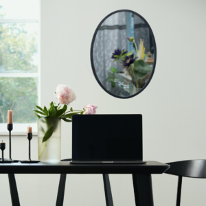 Quality Glass Metal Frame Oval Wall Mirror Royal Mirror Home Decorative Mirror Modern Mirror Living Room Mirror Wall Mirror Bathroom Mirror Size 18x24 inches Color Black MF 41