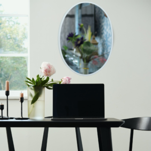 Quality Glass Metal Frame Oval Wall Mirror Royal Mirror Home Decorative Mirror Modern Mirror Living Room Mirror Wall Mirror Bathroom Mirror Size 18x24 inches Color White MF 44