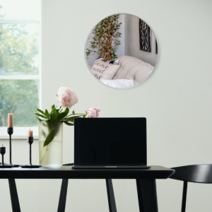 Quality Glass Metal Frame Round Wall Mirror Royal Mirror Home Decorative Mirror Modern Mirror Living Room Mirror Wall Mirror Bathroom Mirror Size 30x30 inches Color White MF 50