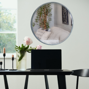 Quality Glass Metal Frame Round Wall Mirror Royal Mirror Home Decorative Mirror Modern Mirror Living Room Mirror Wall Mirror Bathroom Mirror Size 30x30 inches Color Silver MF 52