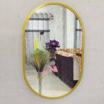 Quality Glass Metal Frame Shape Capsule Wall Mirror Royal Mirror Home Decorative Mirror Modern Mirror Living Room Mirror Wall Mirror Bathroom Mirror Size 16x24 inches Color Golden MF 58