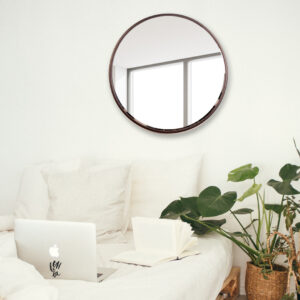 MAISSON Metal Frame Round Wall Mirror Royal Mirror Home Decorative Mirror Modern Mirror Living Room Mirror Wall Mirror Bathroom Mirror Size 24x24 inches Color Brown MF 8