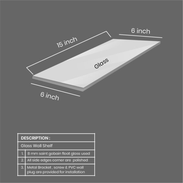 MAISSON Multi Purpose Glass Shelves Wall Mount Shelf for Bathroom Bedroom Living Room Office and Kitchen Brass Finish Transparent Dimension: 6" L x 15" H Inches Pack of 3 WS 010 - Image 4