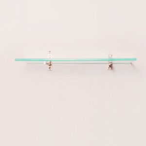 MAISSON Multi Purpose Glass Shelves Wall Mount Shelf for Bathroom Bedroom Living Room Office and Kitchen Brass Finish Transparent Dimension: 6" L x 18" H Inches Pack of 1 WS 011