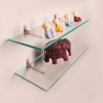Quality Glass Multi-Purpose glass shelves wall mount shelf for bathroom bedroom living room office and Kitchen Brass Finish Transparent Dimension: 6" L x 15" H Inches Pack of 2 WS 009