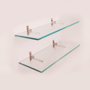 Quality Glass Multi Purpose Glass Shelves Wall Mount Shelf for Bathroom Bedroom Living Room Office and Kitchen Brass Finish Transparent Dimension: 6" L x 12" H Inches Pack of 2 WS 007