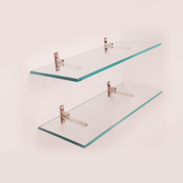 Quality Glass Multi Purpose Glass Shelves Wall Mount Shelf for Bathroom Bedroom Living Room Office and Kitchen Brass Finish Transparent Dimension: 6" L x 18" H Inches Pack of 2 WS 012 - Image 3