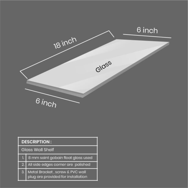 Quality Glass Multi Purpose Glass Shelves Wall Mount Shelf for Bathroom Bedroom Living Room Office and Kitchen Brass Finish Transparent Dimension: 6" L x 18" H Inches Pack of 2 WS 012 - Image 2