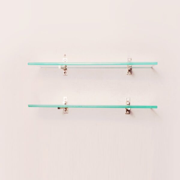 Quality Glass Multi Purpose Glass Shelves Wall Mount Shelf for Bathroom Bedroom Living Room Office and Kitchen Brass Finish Transparent Dimension: 6" L x 18" H Inches Pack of 2 WS 012 - Image 4