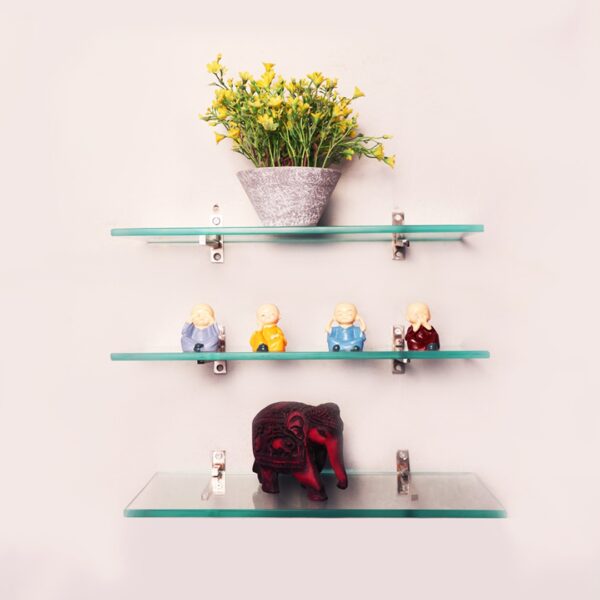 Quality Glass Multi-Purpose Glass Shelves Wall Mount Shelf for Bathroom Bedroom Living Room Office and Kitchen Brass Finish Transparent Dimension: 6" L x 18" H Inches Pack of 3 WS 013 - Image 2
