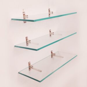 Quality Glass Multi-Purpose Glass Shelves Wall Mount Shelf for Bathroom Bedroom Living Room Office and Kitchen Brass Finish Transparent Dimension: 6" L x 18" H Inches Pack of 3 WS 013