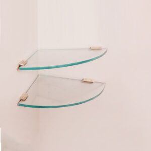 Quality Glass Multi-Purpose Glass Shelves Wall Mount Shelf for Bathroom Bedroom Living Room Office and Kitchen Brass Finish Transparent Dimension: 9" L x 9" H Inches Pack of 2 WS 015