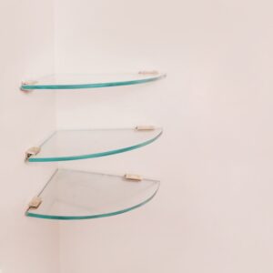 Quality Glass Multi-Purpose Glass Shelves Wall Mount Shelf for Bathroom Bedroom Living Room Office and Kitchen Brass Finish Transparent Dimension: 9" L x 9" H Inches Pack of 3 WS 016
