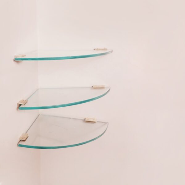 Quality Glass Multi-Purpose Glass Shelves Wall Mount Shelf for Bathroom Bedroom Living Room Office and Kitchen Brass Finish Transparent Dimension: 9" L x 9" H Inches Pack of 3 WS 016