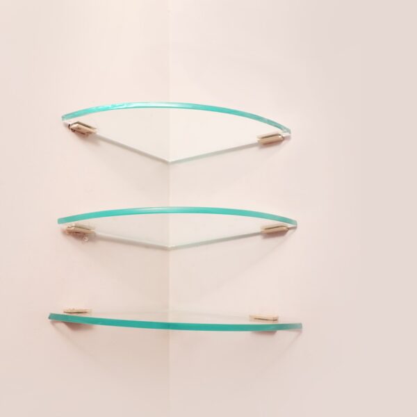 Quality Glass Multi-Purpose Glass Shelves Wall Mount Shelf for Bathroom Bedroom Living Room Office and Kitchen Brass Finish Transparent Dimension: 9" L x 9" H Inches Pack of 3 WS 016 - Image 3
