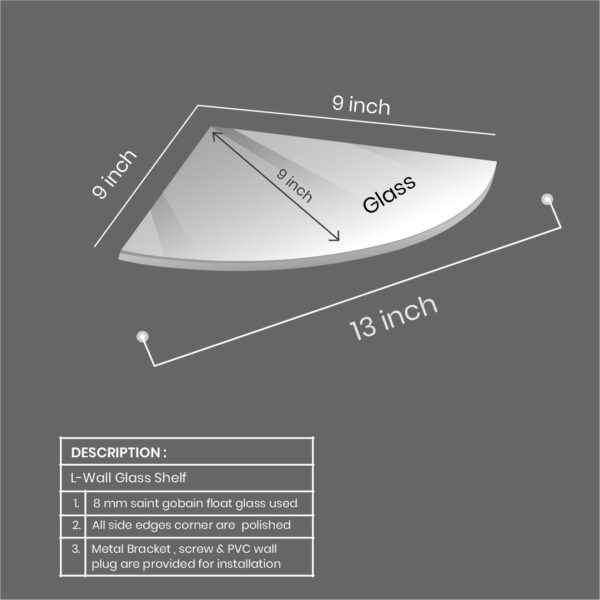 Quality Glass Multi-Purpose Glass Shelves Wall Mount Shelf for Bathroom Bedroom Living Room Office and Kitchen Brass Finish Transparent Dimension: 9" L x 9" H Inches Pack of 3 WS 016 - Image 4