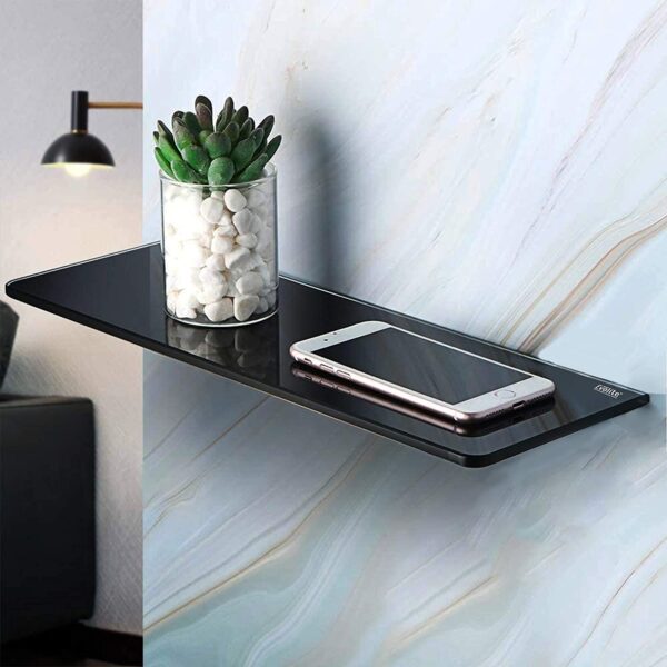 Quality Glass Multi Purpose Glass Shelves Wall Mount Shelf for Bathroom Bedroom Living Room Office and Kitchen Brass Finish Transparent Dimension: 6" L x 12" W Inches Pack of 1 WS 002
