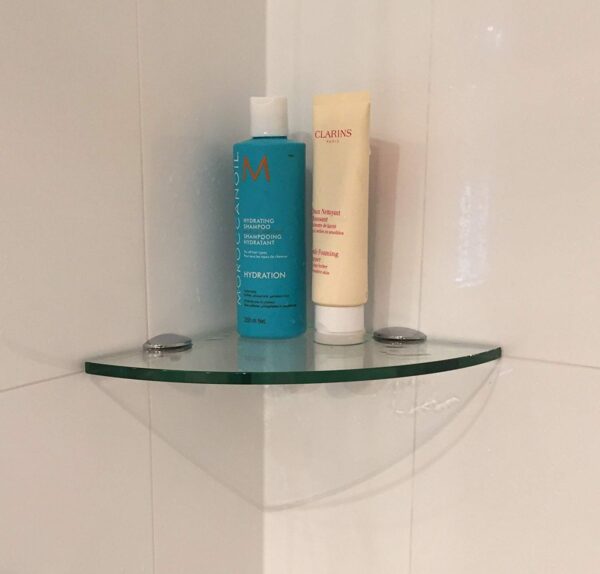 Quality Glass Multi-Purpose Glass Shelves Wall Mount Shelf for Bathroom Bedroom Living Room Office and Kitchen Brass Finish Transparent Dimension: 12" L x 12" H Inches Pack of 1 WS 005 - Image 5