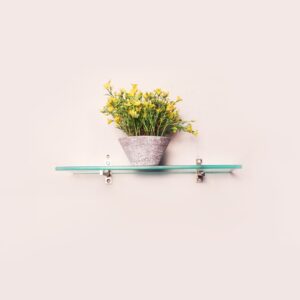 MAISSON Multi Purpose Glass Shelves Wall Mount Shelf for Bathroom Bedroom Living Room Office and Kitchen Brass Finish Transparent Dimension: 6" L x 12" H Inches Pack of 1 WS 006