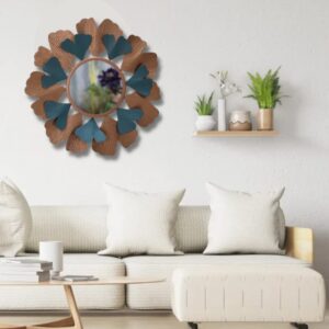 Quality Glass Decorative Metal Frame Round Wall Mirror Bathroom Mirror Living Room Mirror Royal Mirror Villas Mirror Home Mirror Color Copper and rama Green Size 30x30 Inches DMM 42