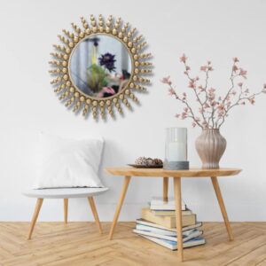 Quality Glass Decorative Metal Frame Round Wall Mirror Bathroom Mirror Living Room Mirror Royal Mirror Villas Mirror Home Mirror Color Golden with Golden foil Size 24x24 Inches DMM 38