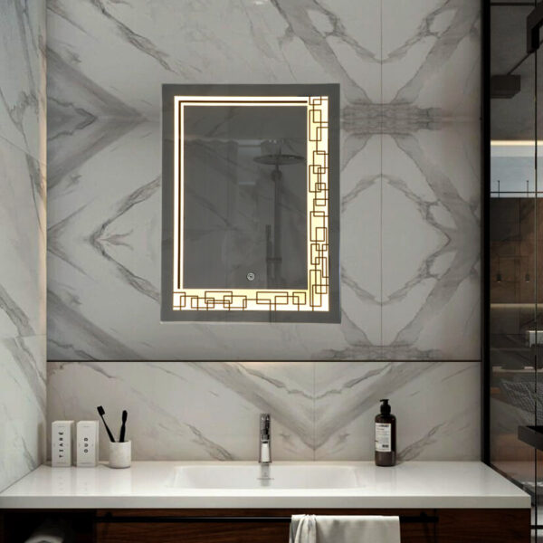 Tinitalo Rectangular LED Mirror For Bathroom – 18 X 24 Inch With Back Light And Touch Sensor and 3 lights LED 5