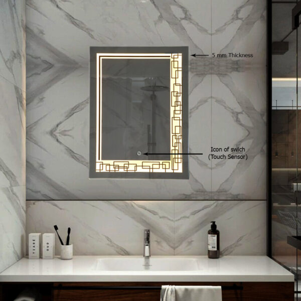 Tinitalo Rectangular LED Mirror For Bathroom – 18 X 24 Inch With Back Light And Touch Sensor and 3 lights LED 5 - Image 4