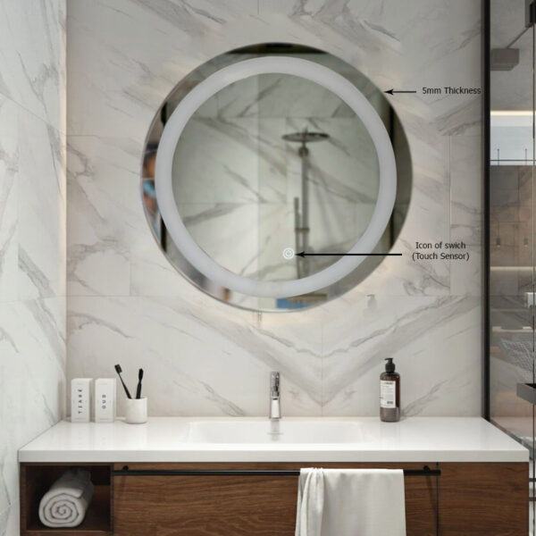 Tinitalo Round LED Mirror For Bathroom – 24 X 24 Inch With Back Light And Touch Sensor And 3 Lights LED 8 - Image 4